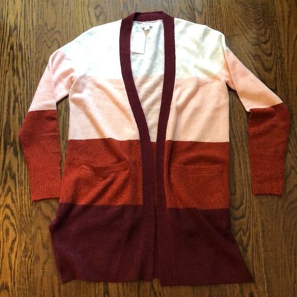 JCREW Women’s Oversized Color Block Open Cardigan Sweater With Pockets XS/S NWT - Picture 1 of 9